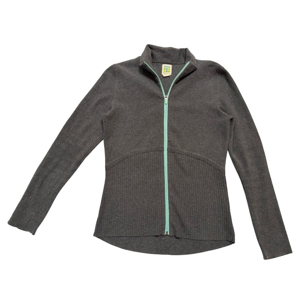 Title Nine Full Zip Sweater Women M Gray Mock Neck Ribbed Cotton Blend Excellent